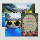 Kat rust in de pool op de luchtmatras kaart (Voorkant / Achterkant)