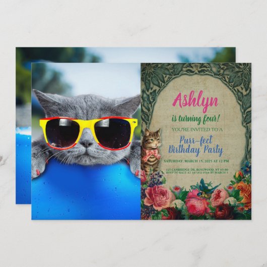 Kat rust in de pool op de luchtmatras kaart (Voorkant / Achterkant)