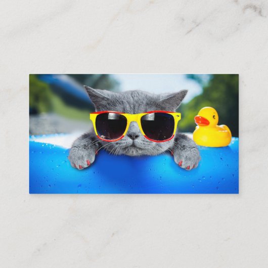 Kat rust in de pool op de luchtmatras visitekaartje (Achterkant)