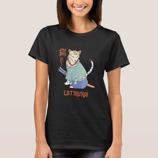 Kat Samurai Catmurai Japans gearriveerde hut met K T-shirt (Voorkant)