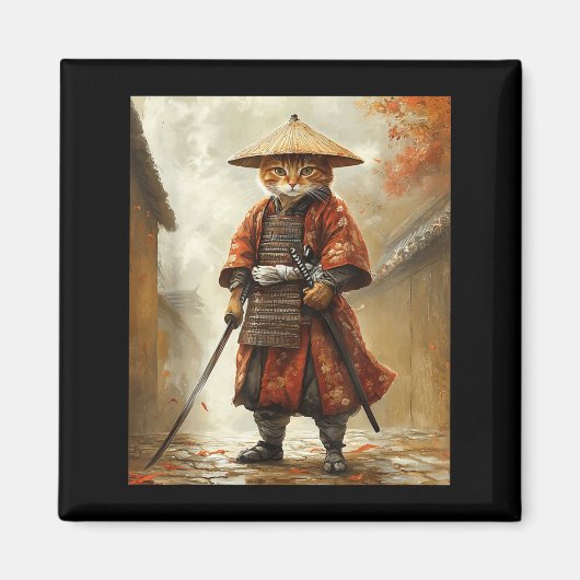 Kat Samurai Japan Japans Grappig Grafisch Magneet (Voorkant)