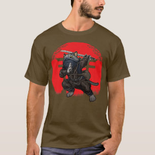 Kat Samurai Japan Vlag Kendo Ninja Zwaard Krijger  T-shirt
