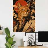 Kat Samurai Oude Japanse Poster (Thuiskantoor)