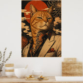 Kat Samurai Oude Japanse Poster (Keuken)