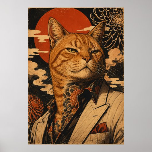 Kat Samurai Oude Japanse Poster (Voorkant)