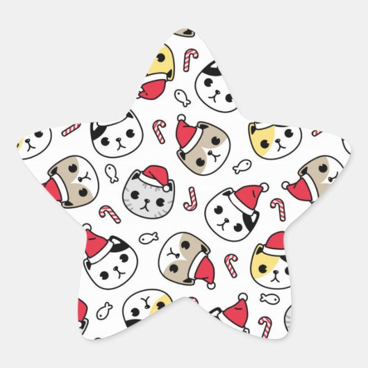 Kat Santa Hats Holiday Red White Kat Head Ster Sticker (Voorkant)