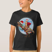 Kat Santa Hoed Riding Dinosaurus Trex Maan Kerstmi T-shirt (Voorkant)