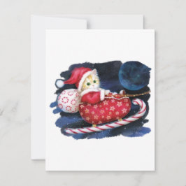 Kat Santa in Santa Sleigh Het leveren van Geschenk Feestdagenkaart