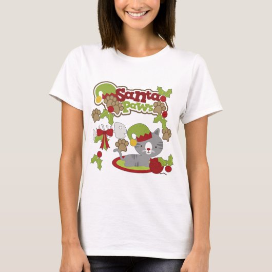 Kat Santa Paws T-shirt (Voorkant)