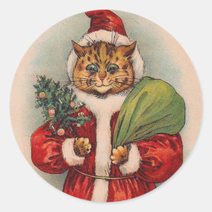 Kat Santa van Louis Wain Ronde Sticker
