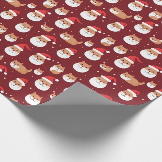 Kat Santa Vrolijk Kerstmis Patroon Wrapper Cadeaupapier (Hoek)