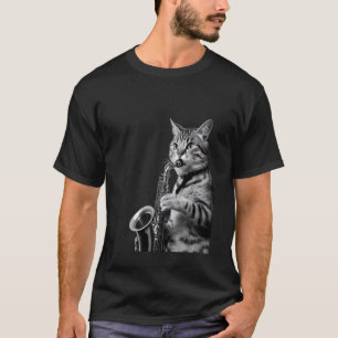 Kat Saxofoon spelend Saxofonist Voor Mannen Vrouwe T-shirt