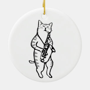 Kat Saxofoonspeler Muzikant Jazz Rock Grappig Scha Keramisch Ornament