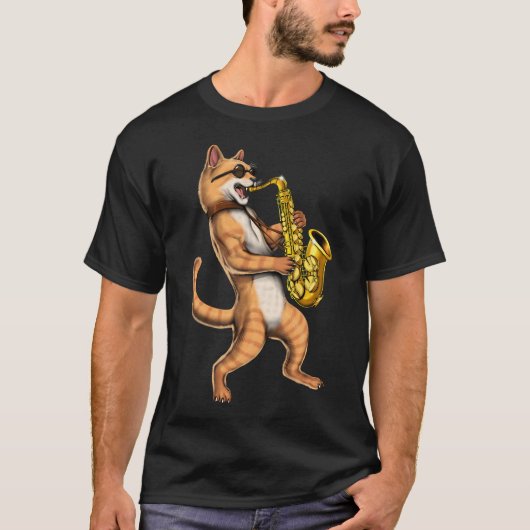 Kat Saxofoonspeler T-shirt (Voorkant)