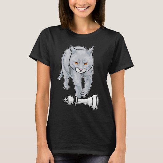 Kat Schaakstuk Koning Schaken T-shirt (Voorkant)