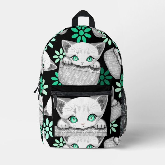 Kat Schattige en speels piekend uit een broekzak Bedrukte Rugzak (Voorkant)