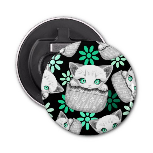 Kat Schattige en speels piekend uit een broekzak Button Flesopener (Voorkant)