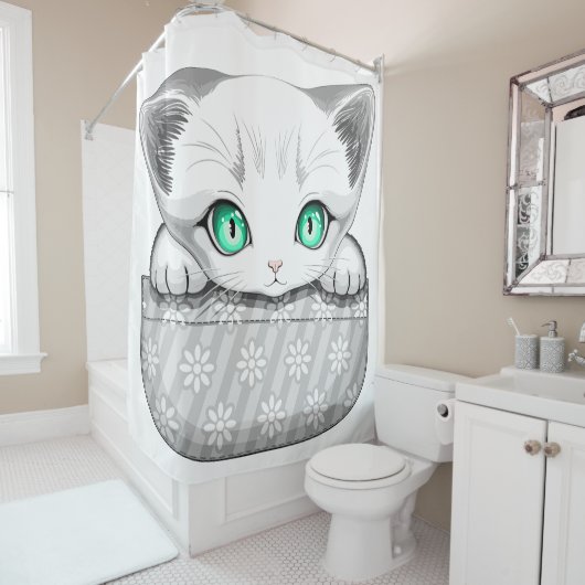 Kat Schattige en speels piekend uit een broekzak Douchegordijn (In situ)