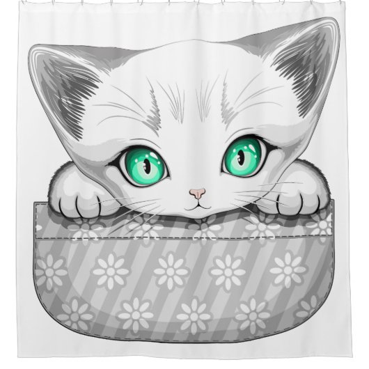 Kat Schattige en speels piekend uit een broekzak Douchegordijn (Voorkant)