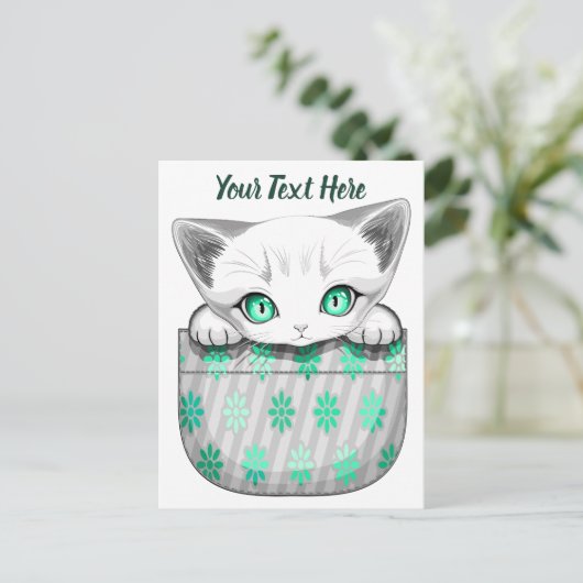 Kat Schattige en speels piekend uit een broekzak Feestdagenkaart (Staand voorkant)