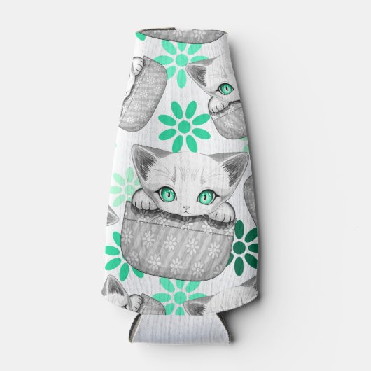 Kat Schattige en speels piekend uit een broekzak Flesjeskoeler (Voorkant)