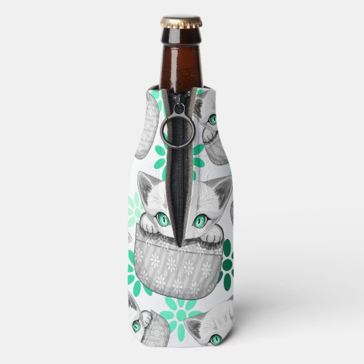 Kat Schattige en speels piekend uit een broekzak Flesjeskoeler (Fles Achterkant)