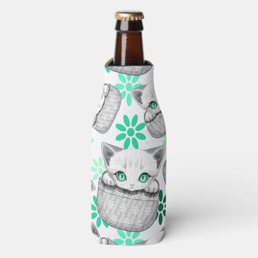 Kat Schattige en speels piekend uit een broekzak Flesjeskoeler (Fles Voorkant)