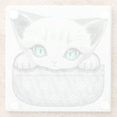 Kat Schattige en speels piekend uit een broekzak Glazen Onderzetter (Achterkant)