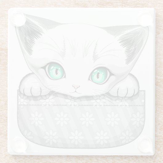Kat Schattige en speels piekend uit een broekzak Glazen Onderzetter (Achterkant)