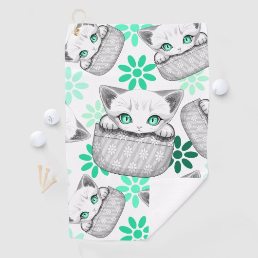 Kat Schattige en speels piekend uit een broekzak Golfhanddoek (Insitu)