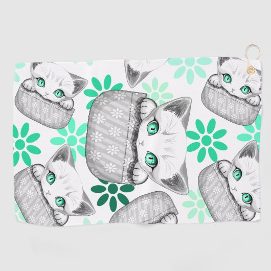 Kat Schattige en speels piekend uit een broekzak Golfhanddoek (Horizontaal)