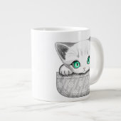 Kat Schattige en speels piekend uit een broekzak Grote Koffiekop (Voorkant rechts)