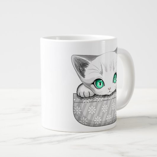 Kat Schattige en speels piekend uit een broekzak Grote Koffiekop (Voorkant rechts)