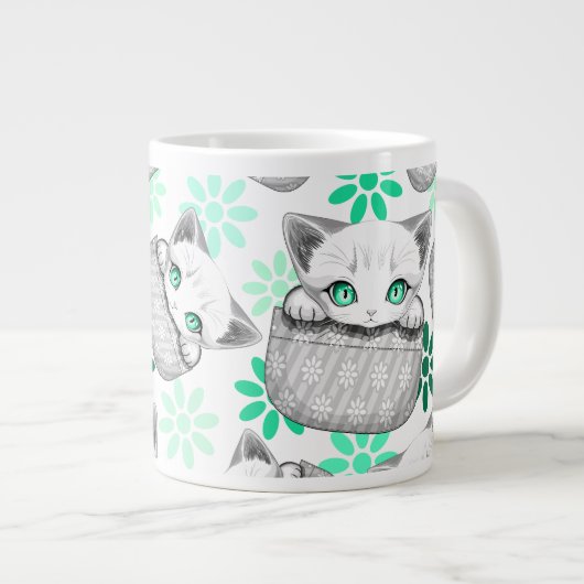 Kat Schattige en speels piekend uit een broekzak Grote Koffiekop (Voorkant rechts)