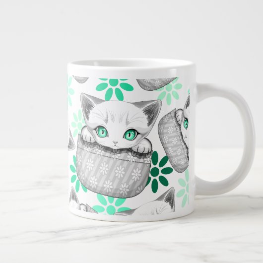 Kat Schattige en speels piekend uit een broekzak Grote Koffiekop (Rechts)