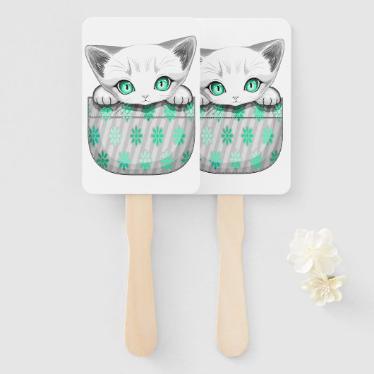 Kat Schattige en speels piekend uit een broekzak Handwaaier (Voorkant en achterkant)