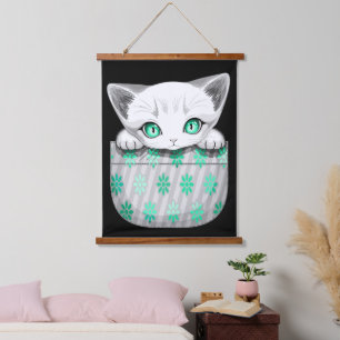 Kat Schattige en speels piekend uit een broekzak Hangend Wandkleed