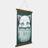 Kat Schattige en speels piekend uit een broekzak Hangend Wandkleed (Gebogen)