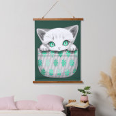 Kat Schattige en speels piekend uit een broekzak Hangend Wandkleed (Slaapkamer)