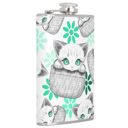 Kat Schattige en speels piekend uit een broekzak Heupfles (Rechts)