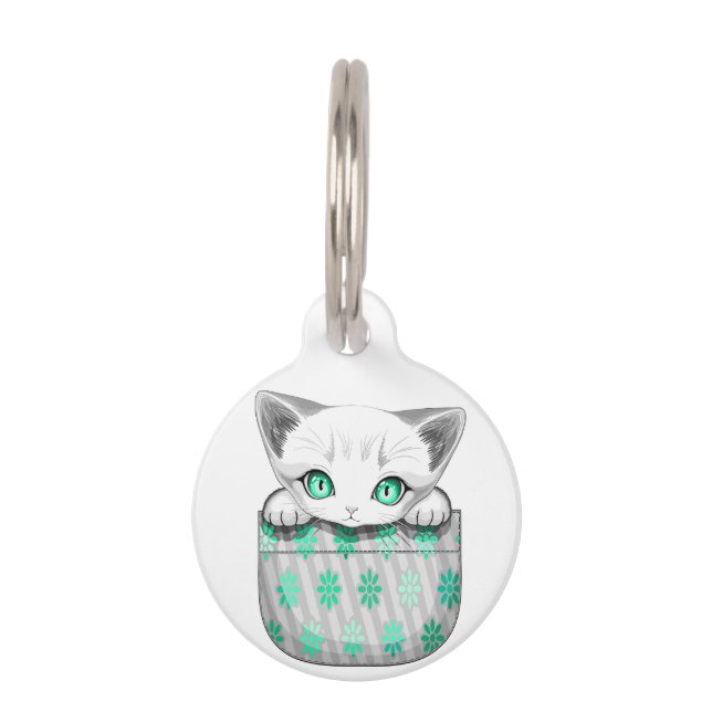 Kat Schattige en speels piekend uit een broekzak Huisdierpenning (Voorkant)