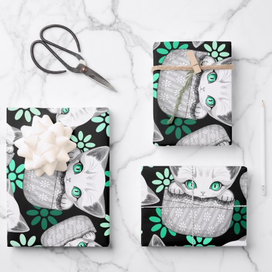 Kat Schattige en speels piekend uit een broekzak Inpakpapier Vel (Voorkant)