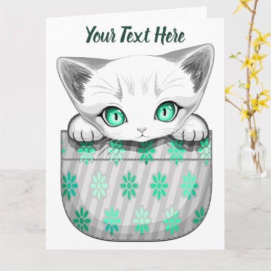 Kat Schattige en speels piekend uit een broekzak Kaart (Gele Bloem)