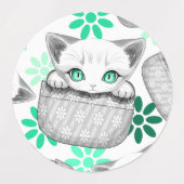 Kat Schattige en speels piekend uit een broekzak Labels (Design 2)