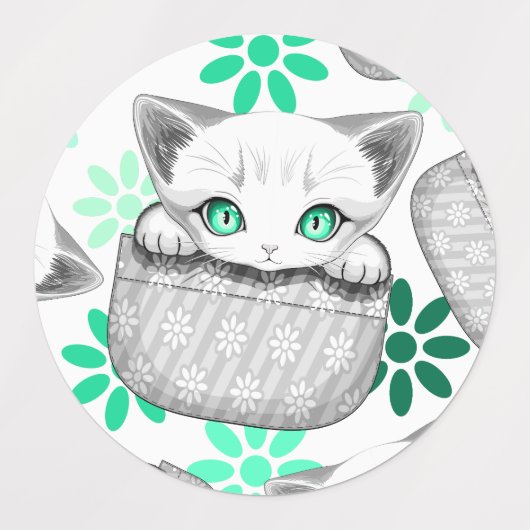 Kat Schattige en speels piekend uit een broekzak Labels (Design 2)