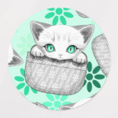 Kat Schattige en speels piekend uit een broekzak Labels (Design 1)