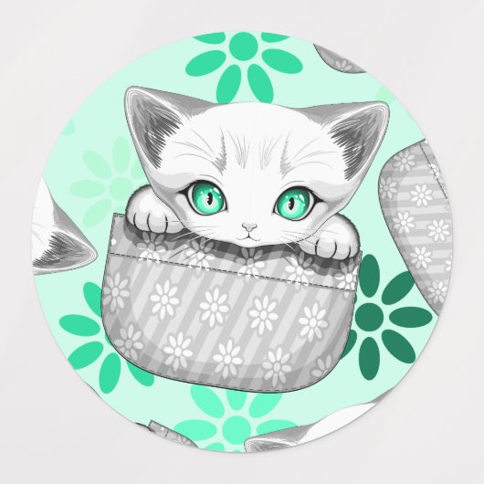 Kat Schattige en speels piekend uit een broekzak Labels (Design 1)