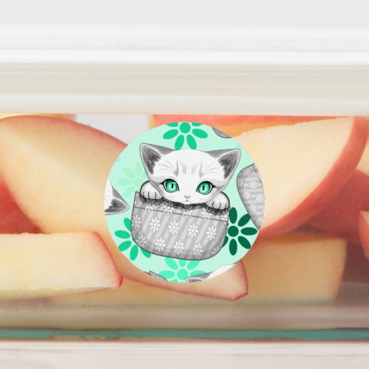 Kat Schattige en speels piekend uit een broekzak Labels (Aangebracht)