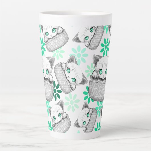 Kat Schattige en speels piekend uit een broekzak Latte Mok (Voorkant)