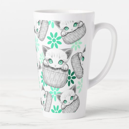 Kat Schattige en speels piekend uit een broekzak Latte Mok (Rechts)